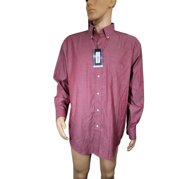 Roundtree & Yorke Mens Dark Red Pinpoint Oxford Shirt M 100% Cotton Button-Down - Picture 1 of 10